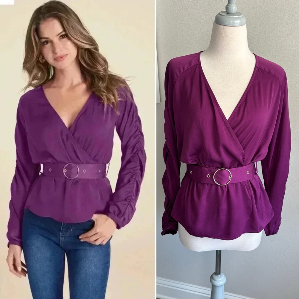 VENUS Purple Wrap Belted Blouse
